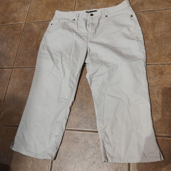 Lauren Ralph Lauren Women's Cropped Jeans High Rise Flat Front Ivory Size 12 - Picture 1 of 9